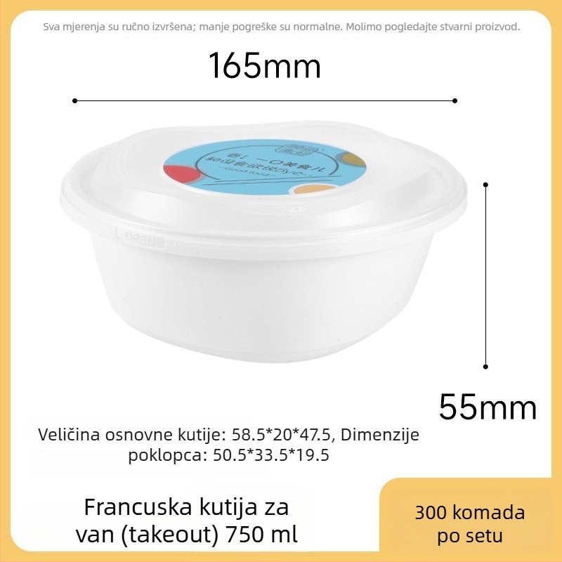 Jednokratna kružna plastična posuda za užinu – Materijal: PP polipropilen; Mikrovalna kompatibilnost: Da; Ispis logotipa: Da; Prilagodba: Da