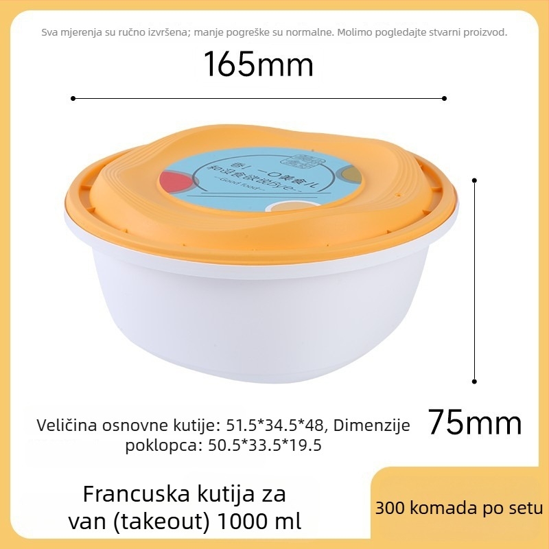 Jednokratna kružna plastična posuda za užinu – Materijal: PP polipropilen; Mikrovalna kompatibilnost: Da; Ispis logotipa: Da; Prilagodba: Da