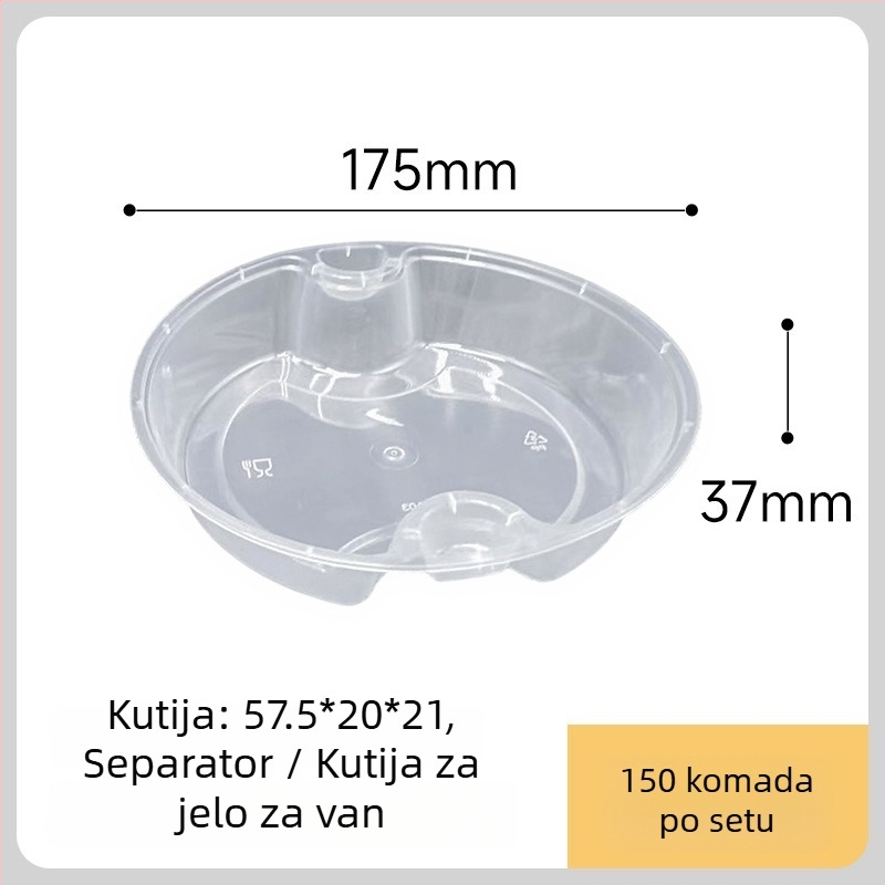 Jednokratna kružna plastična posuda za užinu – Materijal: PP polipropilen; Mikrovalna kompatibilnost: Da; Ispis logotipa: Da; Prilagodba: Da