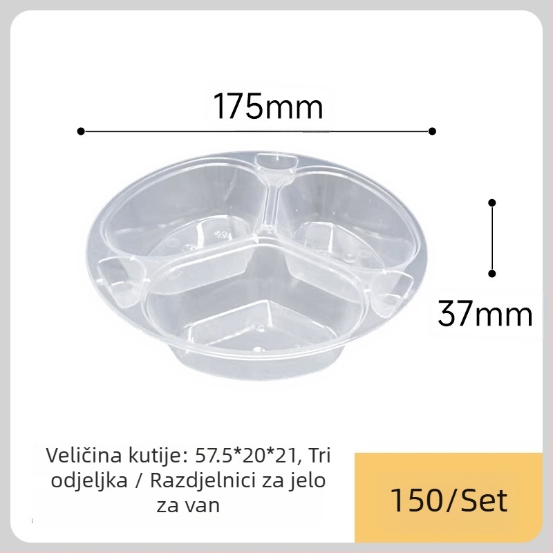 Jednokratna kružna plastična posuda za užinu – Materijal: PP polipropilen; Mikrovalna kompatibilnost: Da; Ispis logotipa: Da; Prilagodba: Da
