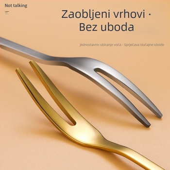 Vilica za voće s dva zuba, nehrđajući čelik, moderan minimalistički stil, cvjetni uzorak, ogledni završetak