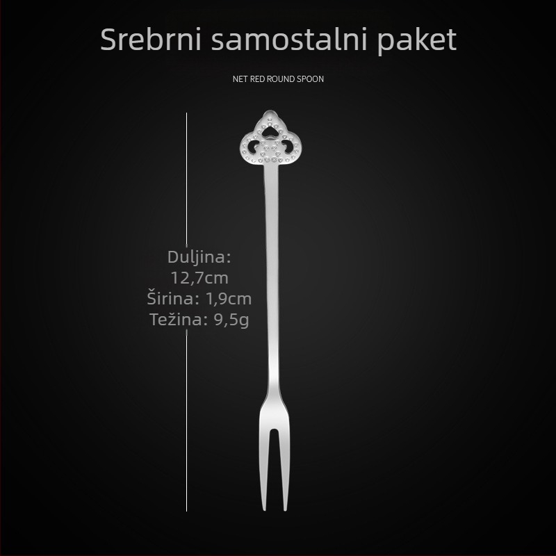 Vilica za voće s dva zuba, nehrđajući čelik, moderan minimalistički stil, cvjetni uzorak, ogledni završetak