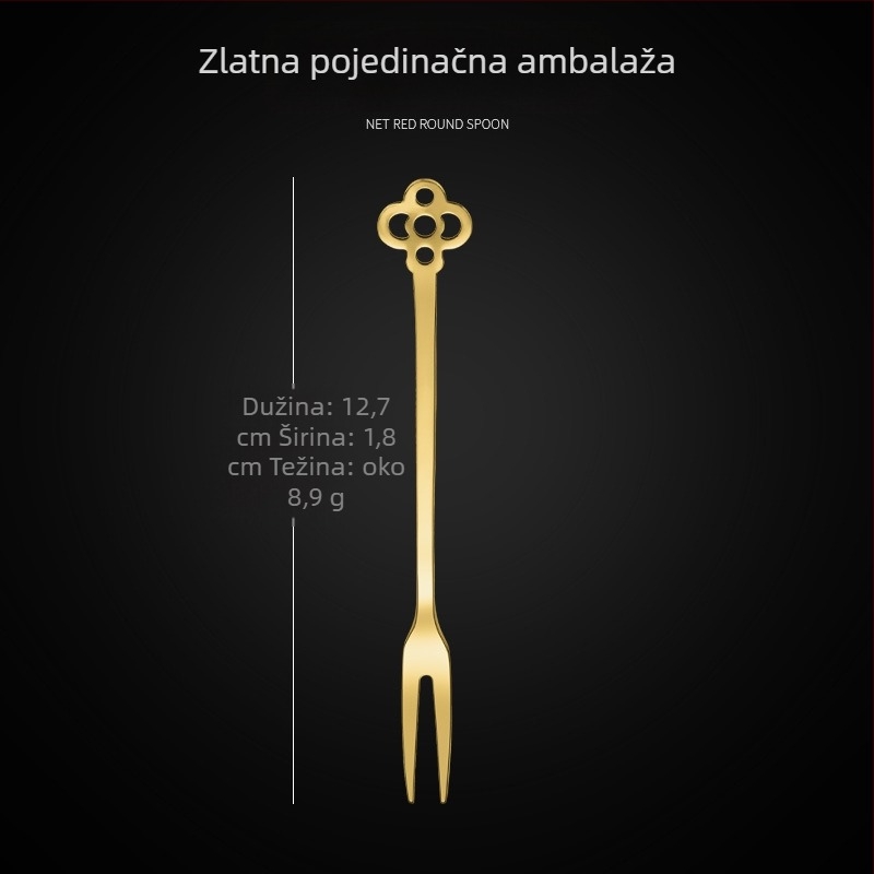 Vilica za voće s dva zuba, nehrđajući čelik, moderan minimalistički stil, cvjetni uzorak, ogledni završetak