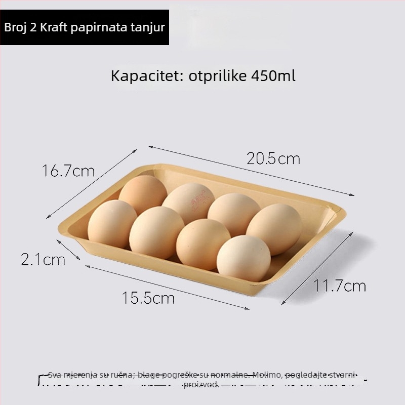 Jednokratne Kraft papirne ploče, pravokutnog oblika, kapaciteta 500, kutija 20 kom., biološki razgradive