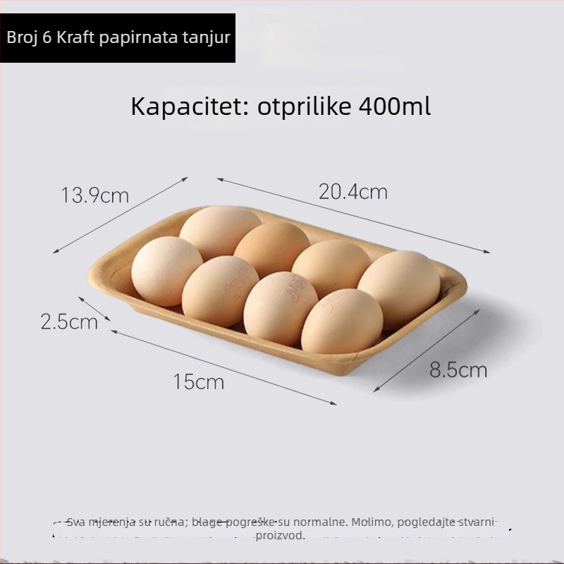 Jednokratne Kraft papirne ploče, pravokutnog oblika, kapaciteta 500, kutija 20 kom., biološki razgradive