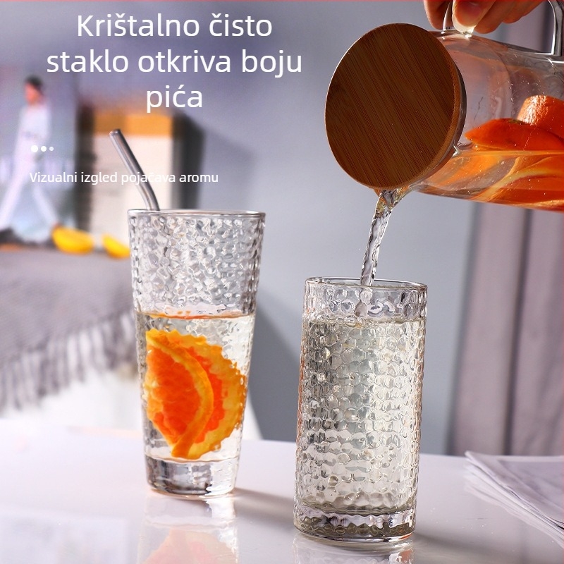 Čaša za vodu od soda-lime stakla s uzorkom drveta i teksturom kalanja, ručno izrezbarena, jednostruka, bez ručke, otporna na visoke temperature