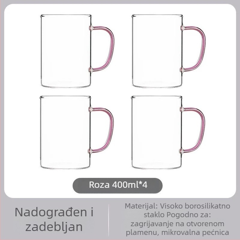 Staklena čaša za čaj s drškom — staklo visokog borosilikata, ručno puhana, ekološka, otporna na padove