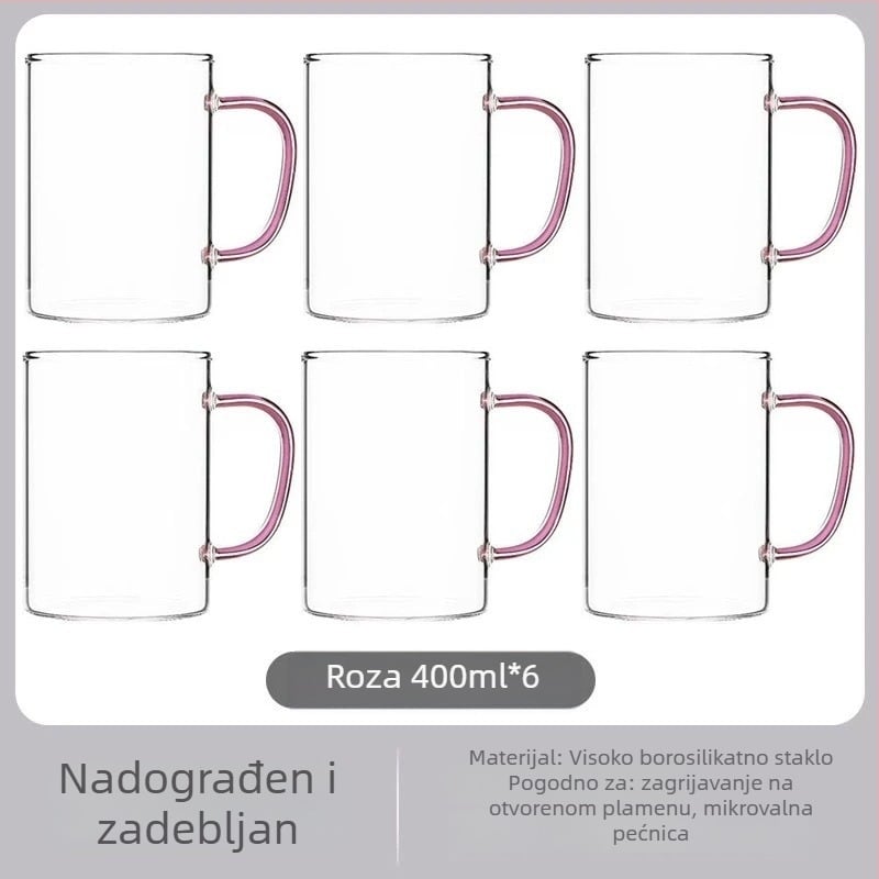 Staklena čaša za čaj s drškom — staklo visokog borosilikata, ručno puhana, ekološka, otporna na padove