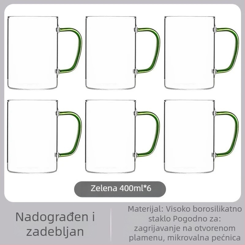 Staklena čaša za čaj s drškom — staklo visokog borosilikata, ručno puhana, ekološka, otporna na padove