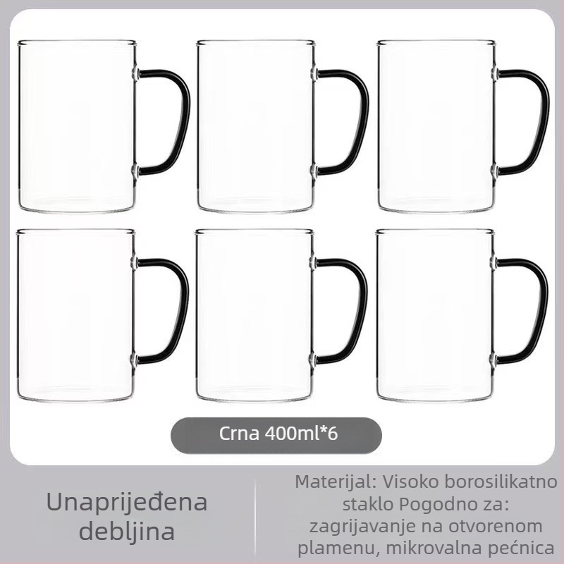 Staklena čaša za čaj s drškom — staklo visokog borosilikata, ručno puhana, ekološka, otporna na padove