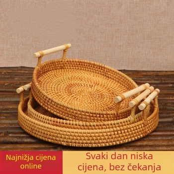 Ručni pleteni koš za voće i kruh od ratana, skandinavski jednostavni stil, pladanj od bambusa