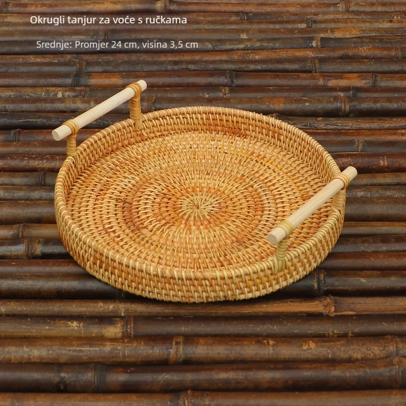 Ručni pleteni koš za voće i kruh od ratana, skandinavski jednostavni stil, pladanj od bambusa