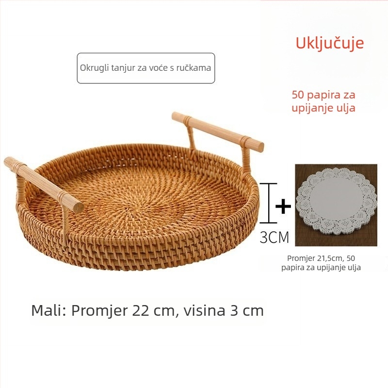 Ručni pleteni koš za voće i kruh od ratana, skandinavski jednostavni stil, pladanj od bambusa