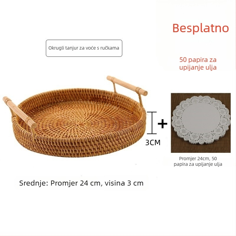 Ručni pleteni koš za voće i kruh od ratana, skandinavski jednostavni stil, pladanj od bambusa