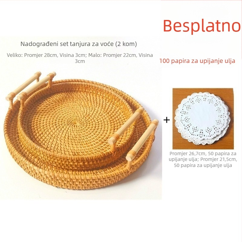 Ručni pleteni koš za voće i kruh od ratana, skandinavski jednostavni stil, pladanj od bambusa