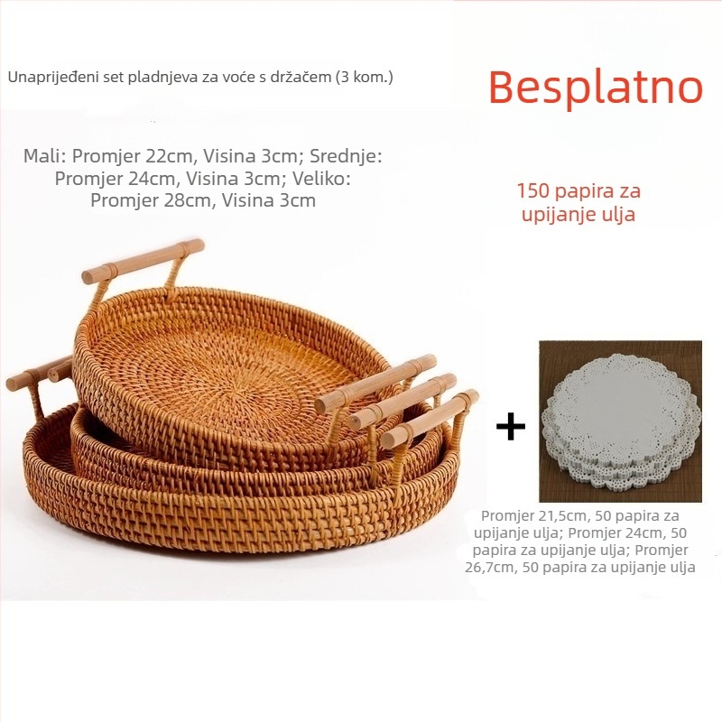 Ručni pleteni koš za voće i kruh od ratana, skandinavski jednostavni stil, pladanj od bambusa