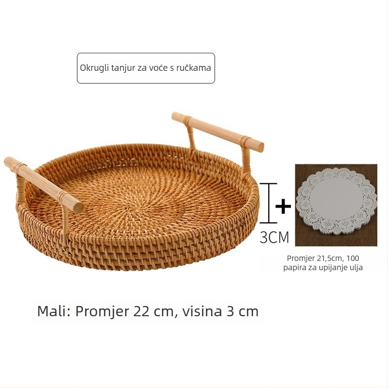 Ručni pleteni koš za voće i kruh od ratana, skandinavski jednostavni stil, pladanj od bambusa