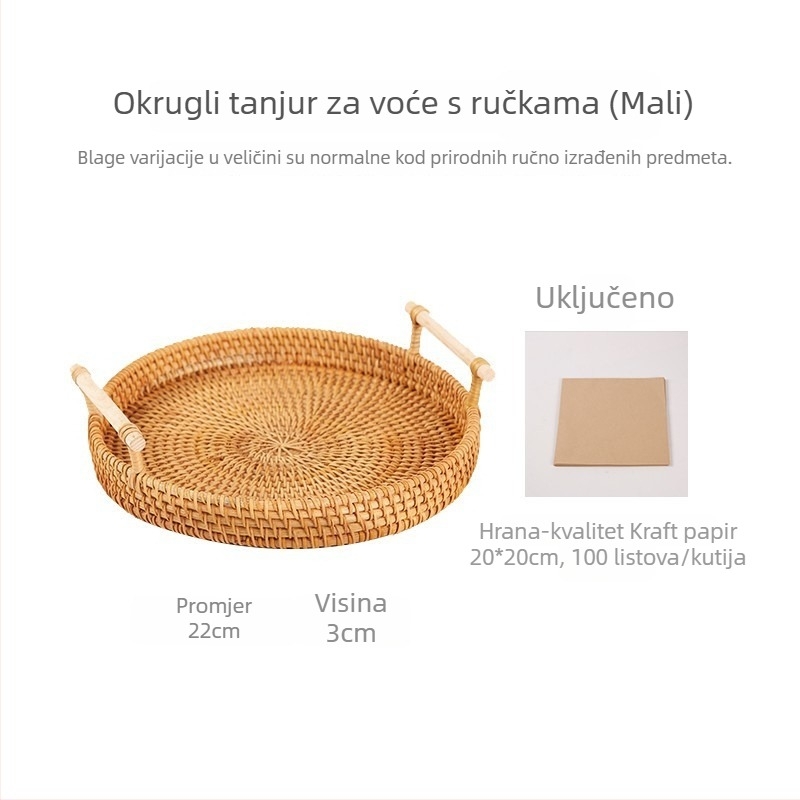 Ručni pleteni koš za voće i kruh od ratana, skandinavski jednostavni stil, pladanj od bambusa