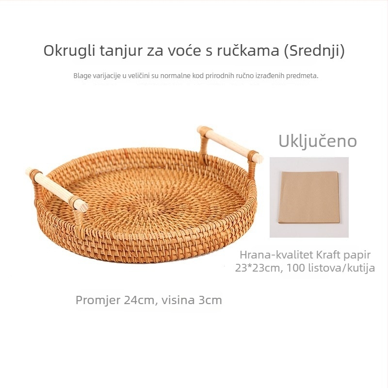 Ručni pleteni koš za voće i kruh od ratana, skandinavski jednostavni stil, pladanj od bambusa