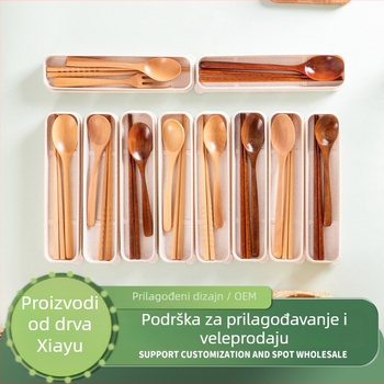 Prijenosni drveni set pribora u japanskom stilu (žlica, štapići i vilica) – težina 0,15 kg, lansiranje zimi 2024., prilagodljivo, vrhunska kvaliteta