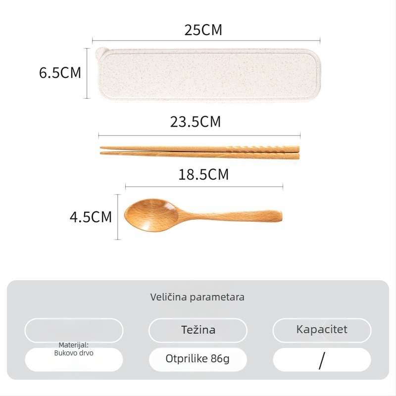 Prijenosni drveni set pribora u japanskom stilu (žlica, štapići i vilica) – težina 0,15 kg, lansiranje zimi 2024., prilagodljivo, vrhunska kvaliteta