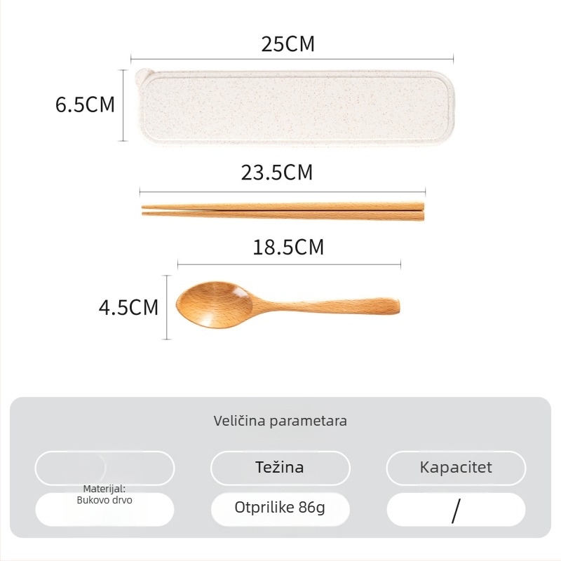 Prijenosni drveni set pribora u japanskom stilu (žlica, štapići i vilica) – težina 0,15 kg, lansiranje zimi 2024., prilagodljivo, vrhunska kvaliteta
