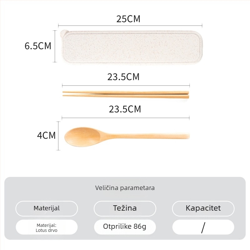 Prijenosni drveni set pribora u japanskom stilu (žlica, štapići i vilica) – težina 0,15 kg, lansiranje zimi 2024., prilagodljivo, vrhunska kvaliteta