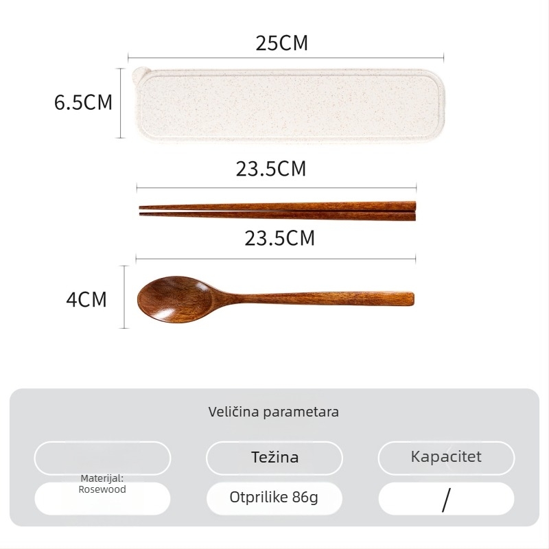 Prijenosni drveni set pribora u japanskom stilu (žlica, štapići i vilica) – težina 0,15 kg, lansiranje zimi 2024., prilagodljivo, vrhunska kvaliteta