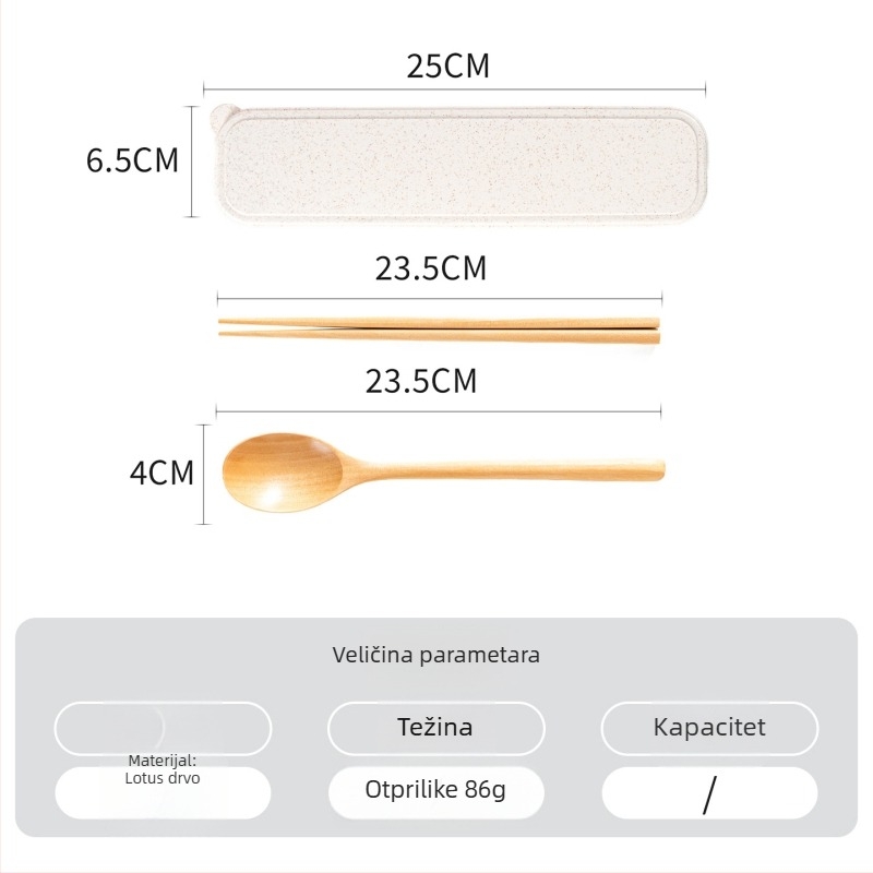 Prijenosni drveni set pribora u japanskom stilu (žlica, štapići i vilica) – težina 0,15 kg, lansiranje zimi 2024., prilagodljivo, vrhunska kvaliteta
