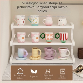 3-stupanjski stolni organizator za šalice i čajne setove, pomični i rastavljivi, otporni na vlagu, materijal Nanzhu