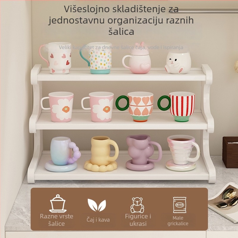 3-stupanjski stolni organizator za šalice i čajne setove, pomični i rastavljivi, otporni na vlagu, materijal Nanzhu