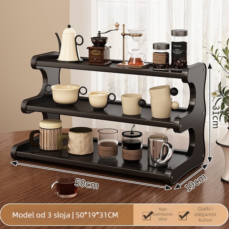 3-stupanjski stolni organizator za šalice i čajne setove, pomični i rastavljivi, otporni na vlagu, materijal Nanzhu