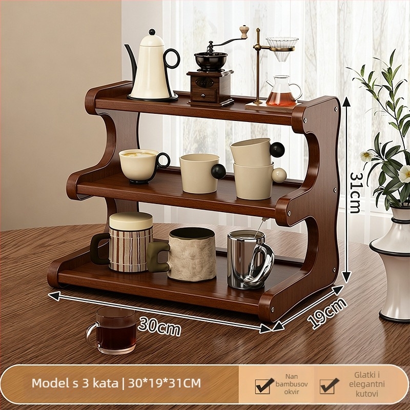 3-stupanjski stolni organizator za šalice i čajne setove, pomični i rastavljivi, otporni na vlagu, materijal Nanzhu