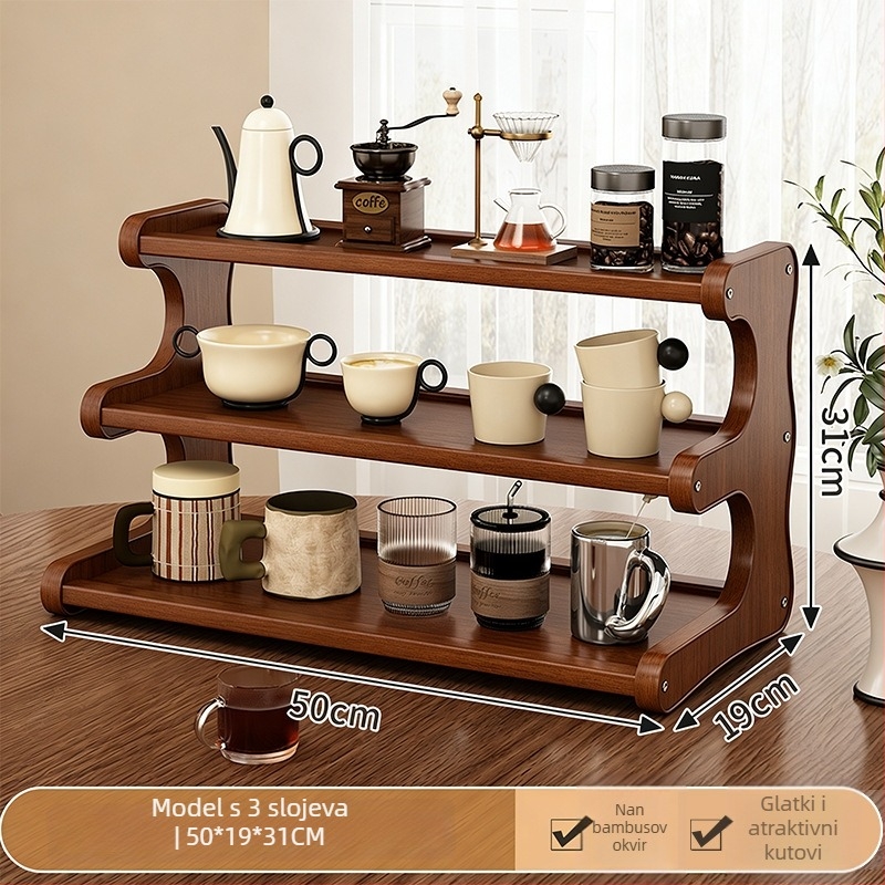 3-stupanjski stolni organizator za šalice i čajne setove, pomični i rastavljivi, otporni na vlagu, materijal Nanzhu