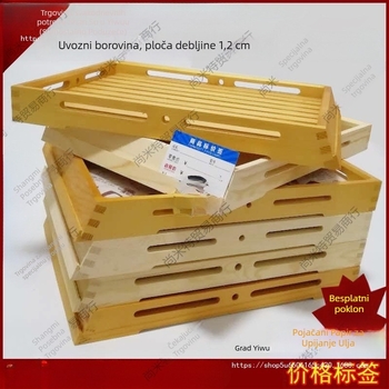 Drveni plitki pladanj za izlaganje, kvadratnog oblika, ručno oslikana površina, prilagodljiv logotip