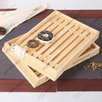 Drveni plitki pladanj za izlaganje, kvadratnog oblika, ručno oslikana površina, prilagodljiv logotip