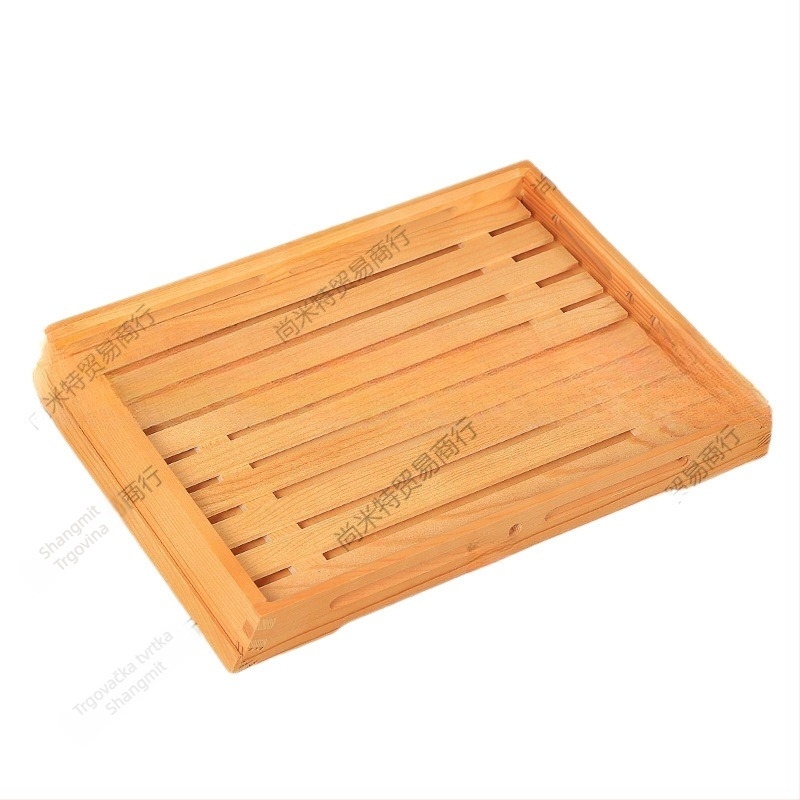 Drveni plitki pladanj za izlaganje, kvadratnog oblika, ručno oslikana površina, prilagodljiv logotip