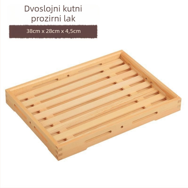 Drveni plitki pladanj za izlaganje, kvadratnog oblika, ručno oslikana površina, prilagodljiv logotip