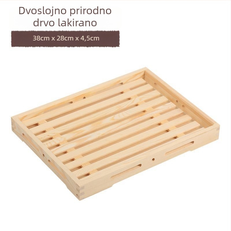 Drveni plitki pladanj za izlaganje, kvadratnog oblika, ručno oslikana površina, prilagodljiv logotip