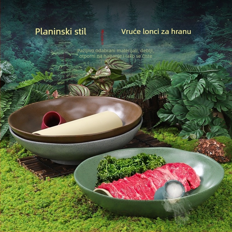 Ploški tanjur, okrugli tanjur od melamina, za govedinu, s prilagodljivim logotipom, nije pogodna za mikrovalnu