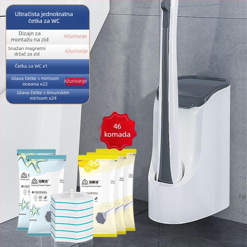 Set četkica za WC, jednokratna, duga ručka, zidni držač, lagana plastika