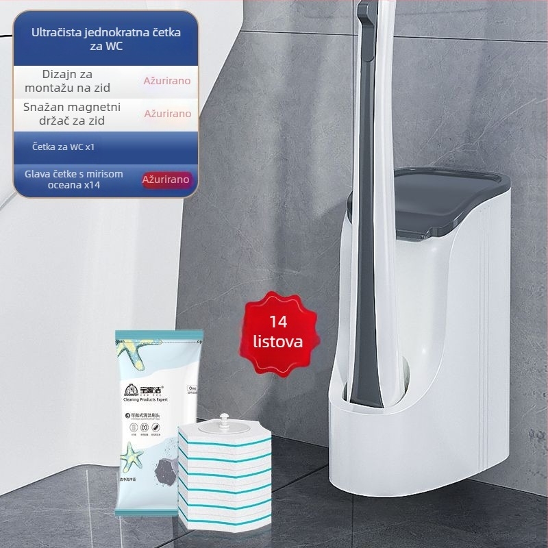 Set četkica za WC, jednokratna, duga ručka, zidni držač, lagana plastika