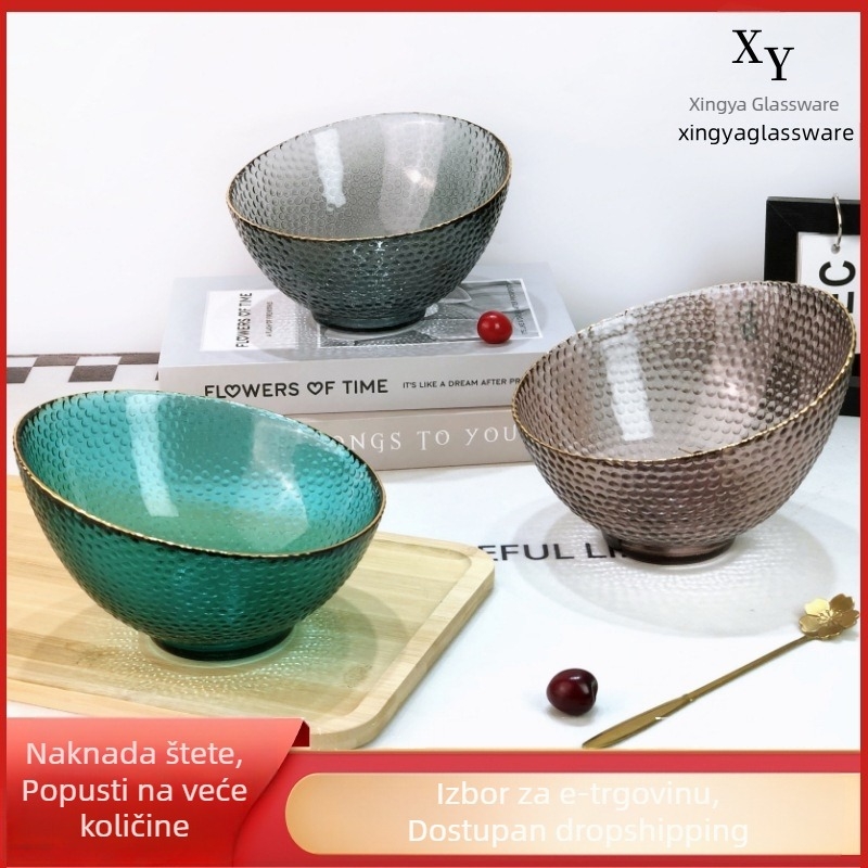 Set staklenih zdjela s zlatnim prugama, elegantan dizajn, za voće, povrće, salate i začine