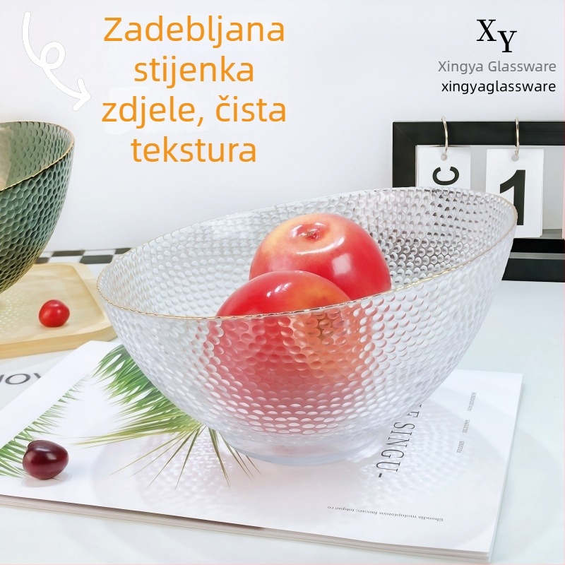 Set staklenih zdjela s zlatnim prugama, elegantan dizajn, za voće, povrće, salate i začine