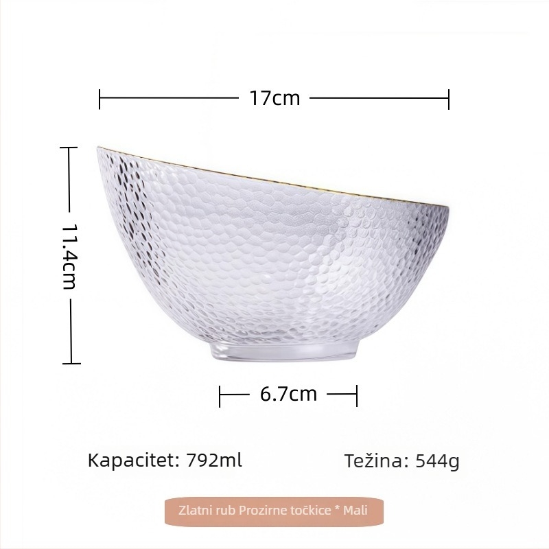 Set staklenih zdjela s zlatnim prugama, elegantan dizajn, za voće, povrće, salate i začine