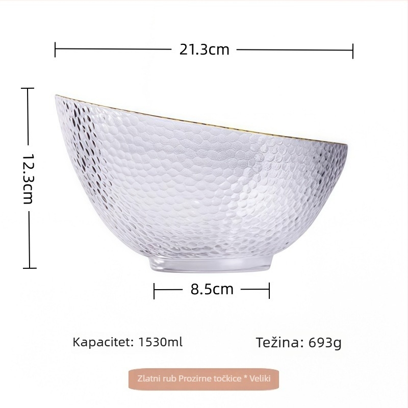 Set staklenih zdjela s zlatnim prugama, elegantan dizajn, za voće, povrće, salate i začine