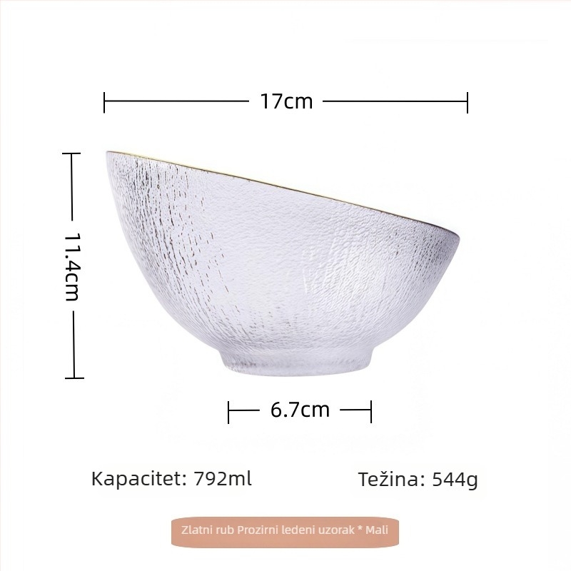 Set staklenih zdjela s zlatnim prugama, elegantan dizajn, za voće, povrće, salate i začine