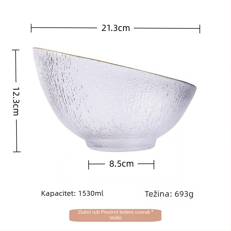 Set staklenih zdjela s zlatnim prugama, elegantan dizajn, za voće, povrće, salate i začine