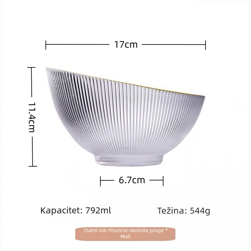 Set staklenih zdjela s zlatnim prugama, elegantan dizajn, za voće, povrće, salate i začine