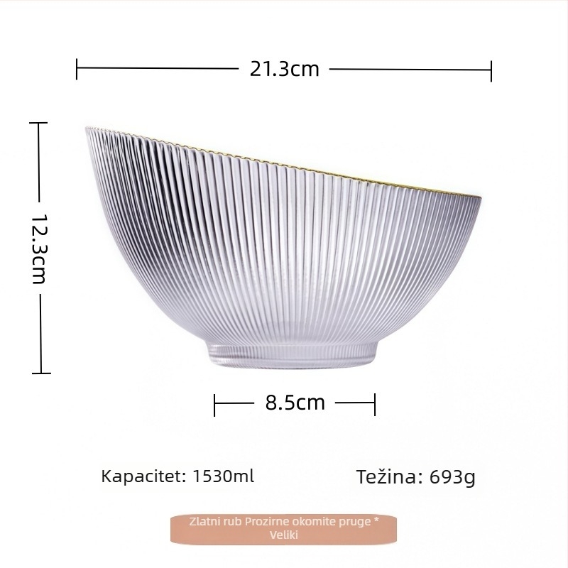 Set staklenih zdjela s zlatnim prugama, elegantan dizajn, za voće, povrće, salate i začine